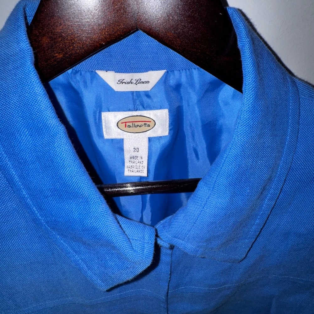 Talbots 100% Irish Linen Bright Blue Button Front Crop Jacket Sz 20 Mint EUC - Picture 2 of 13